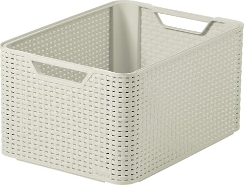 Curver Style Rattan Effect Kitchen, Living room, Bathroom, Bedroom, Utility Large Rectangular Storage Basket 30 Litres - White (Pack of 6)