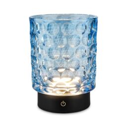 BRILONER - LED Table lamp Cordless IP44 with Glass Body, Touch dimmable in Steps, Rechargeable Battery & Light Source Interchangeable, Bedside lamp, Decorative lamp, Rechargeable, 15x11 cm, Blue