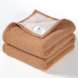 "Lulu moon Muslin Baby Blanket - Cotton Quilt Blankets for Toddlers - Reversible Nursery Crib Blanket for Baby Boys and Girls 47""x47""(Caramel)"