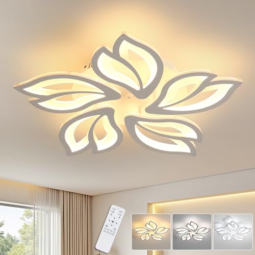 Comely Modern LED Ceiling Light Dimmable, 65W 7200LM Ceiling Lamp with Remote Control, Creative 5 Head Petals Design, Chandelier for Living Room Bedroom Kitchen Dining Room