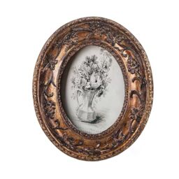 SIKOO Small Vintage 2.5×3.5 Oval Picture Frame Antique Ornate Mini Photo Frame Table Top Display and Wall Hanging with High Definition Glass Front for Home Decor, Old-Fahioned Photo Gallery, Retro