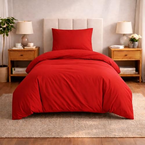 Komfortec Premium Bed Linen 135 x 200 cm with 1 Pillowcase 80 x 80 cm Brushed Microfibre Set - Red