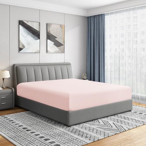 "Cathay Home Full Fitted Sheet - Double Brushed Ultra Soft – Wrinkle & Fade Resistant - 16"" Deep Pocket Fitted Sheet Only - Good Fit for 14""-18"" Deep Mattress (Full, Blush)"