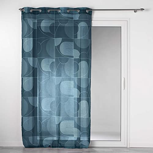 Douceur d'Intérieur, Eyelet Curtain 140 x 280 cm Blue Sandblasted Voile Printed Sketch