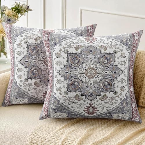 ZSYTZL Boho Throw Pillow Covers 16x16 inch Set of 2,Soft Pillowcases Bohemia Carpet Pattern Decorative Sofa Living Room Bed Square Pillow Case Cushion Cover-Reddish Blue