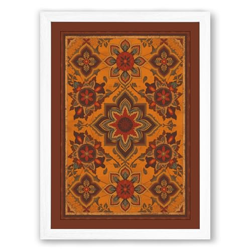 Ornate Eastern Tapestry Eclectic Framed Wall Art Print A3 (42×29.7cm) White, Wall Decor for Living Room, Bedroom, Office & Home, Ready to Hang, Art Gift