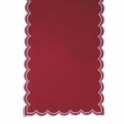 Red Table Runner 40 x 173 cm Polyester, Silver Scalloped Edge, XMas