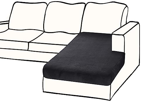 BT.WA Couch Cover 1 Piece Chaise Lounge Cover Velvet Sectional Couch Cushion Cover Separate L Shape Sofa Slipcovers Furniture Protector for Dogs Pets (Chaise or Sofa 3-Seater, Black)