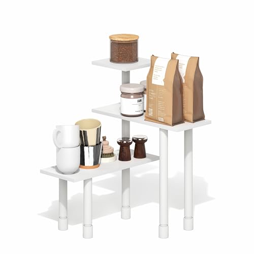 Furinno TURN-N-TUBE Corner Shelf, 3-Tier Countertop Corner Organizer, Organizers and Accessories, Adjustable Desk Shelf, for Small Spaces, Home Office, Bathroom, White