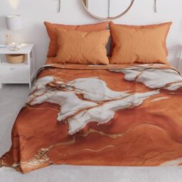 PETTI Artigiani Italiani - Double Bedspread Spring Summer Light Blanket Double Bed Sheet Terracotta Marble 100% Made in Italy