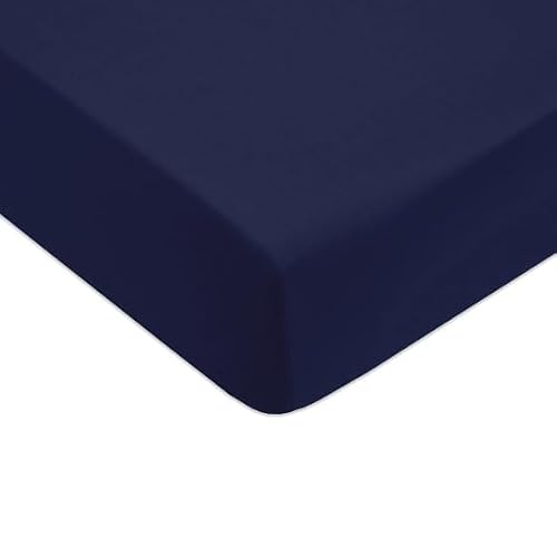 Tommy Hilfiger - Fitted Sheet Navy Blue Satin 110 Thread Count/cm² 100% Combed Cotton 30 cm Edge Silky Breathable 90 x 200 cm
