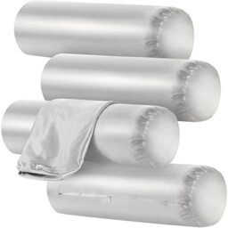 Pack of 4 Neck Pillow Case Cover Only Round Neck Pillow Covers with Zipper Bolster Pillow Cover Cervical Neck Roll Pillow Cover Satin Cylinder Pillow Case Covers Pillowcases (Gray, 18 x 6 inches)