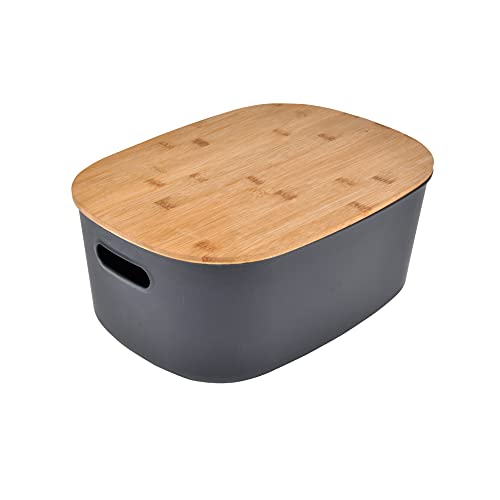 Hom??a, Plastic Storage Box with Bamboo Lid 18 Litre 38.5 x 29 x 22.5 cm Anthracite