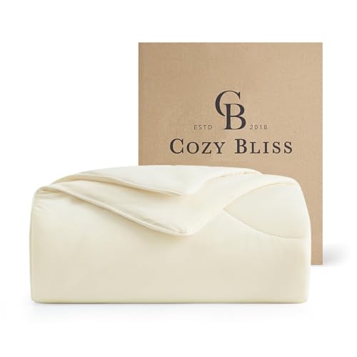 Cozy Bliss Cooling Comforter Twin Size Dual-Sided, Ultra-Soft Cooling Blankets for Hot Sleepers and Night Sweats, Breathable Lightweight Silky Smooth, Snow Ivory