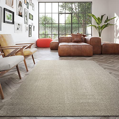 Washable Rug Also Suitable for the Washing Machine, Plain Rug for Living Room - Bedroom, Suitable for Underfloor Heating, Recyclable, Easy Care, 100% Polypropylene, 140 x 200 cm, Beige