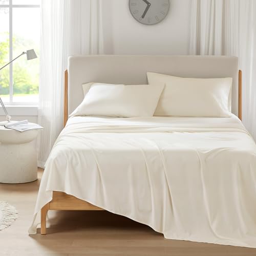 "Comfort Spaces King Cooling Sheets, Moisture Wicking Coolmax Sheets, Soft, Colorfast Sheet Set, Cooling Bed Sheets for Hot Sleepers, Elastic Deep Pocket Fits Up to 16"" Mattress, King Cream 4 Piece"