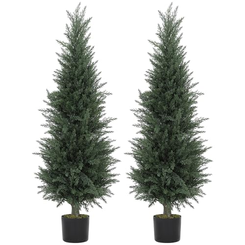 HOMCOM Artificial Cypress Tree Plastic Pots UV-Resistant 2 Pack 120 cm