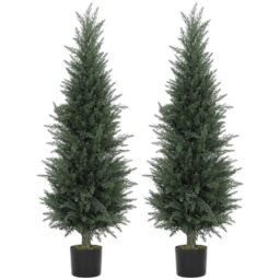 HOMCOM Artificial Cypress Tree Plastic Pots UV-Resistant 2 Pack 120 cm