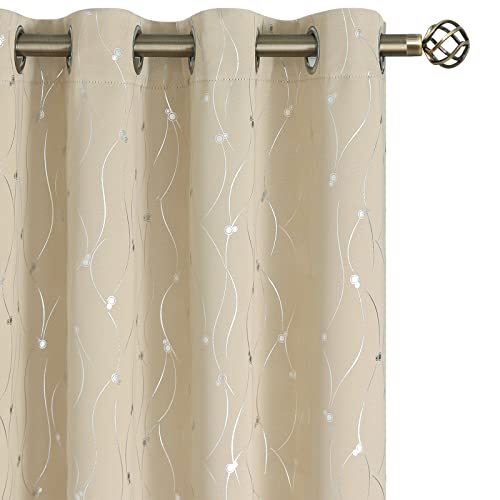 BGment Room Darkening Curtains 54 Inches Long, Grommet Thermal Insulated Blackout Curtains with Wave Line and Dots Printed for Bedroom, 2 Panels, Each 52 x 54 Inch, Beige