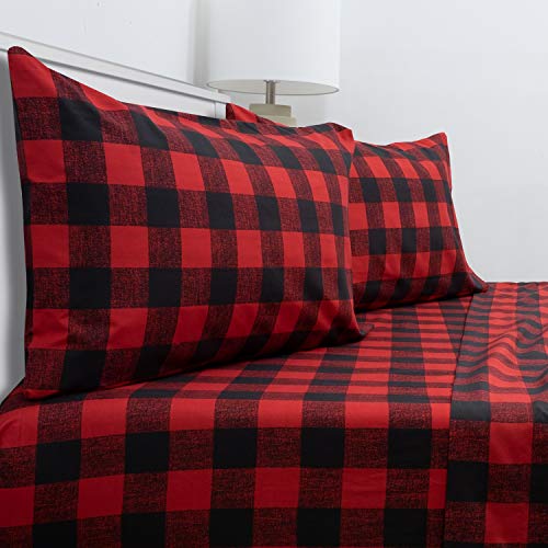 Sweet Home Collection 1800 Thread Count Soft Egyptian Quality Brushed Microfiber Hypoallergenic Luxury Bedding Set with Flat, Fitted Sheet, 2 Pillow Cases, Full Buffalo Check Burgundy