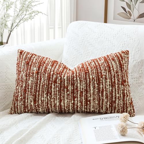 Artscope Lumbar Throw Pillow Cover 16x24 Super Thick Body Pillow Cover Decorative Boucle Textured Morden Neutral Accent Italian Style Pillowcase for Bedroom Living Room Couch Sofa Home D??cor-Rust