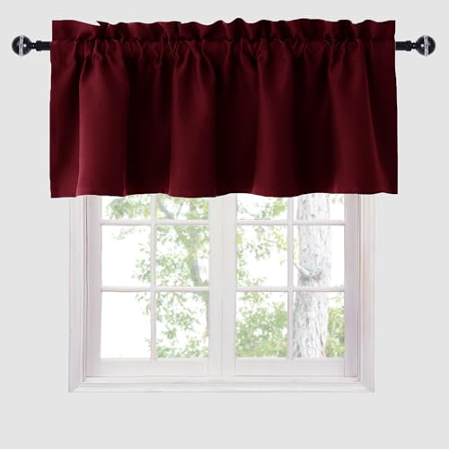 Hiasan Valance Curtains for Kitchen Blackout Thermal Insulated Solid Window Curtain Valance, Burgundy, 42 x 12 Inches, 1 Panel