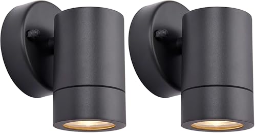 National Lighting Palin Matt Black Steel External Outdoor Security GU10 Wall Spot Down Light IP44 Rated (Pack of 2)