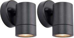 National Lighting Palin Matt Black Steel External Outdoor Security GU10 Wall Spot Down Light IP44 Rated (Pack of 2)