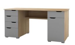 Alphason Kentucky AW1374LO Sturdy Wood Effect Desk with 4 Stationery Drawers and Large Storage Drawer, Light Oak and Grey Gloss, 750x1600x670mm