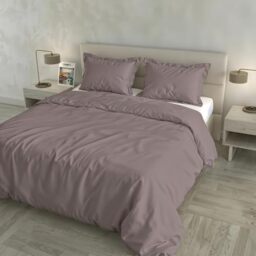 Satin Cloe Duvet Cover Set, 100% Cotton, Made in Italy – Bag 255 x 200 cm with Double Flap 50 cm, 2 Pillowcases 52 x 82 cm with 4 Ruffles, Solid Colour – Antique Pink