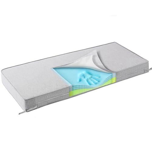 SUNROX Gel Memory Foam Bench Cushion with Ties, Ultra Durable Water Resistant FadeShield Outdoor/Indoor Universal Bench Seat Pads 45 x 16 x 4 inch, Heather Grey