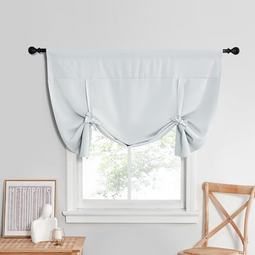 "NICETOWN Blackout Tie Up Curtain Thermal Insulated Bathroom Curtain for Bathroom Roman Shade for Small Window Farmhouse Short Valances for Home Decor, (1 Panel, 52"" W x 45"" L, Greyish White)"