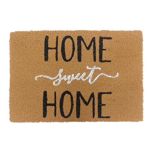 Relaxdays Coconut Doormat, Home Sweet Home, 60x40, non-slip, weather-resistant, indoor & outdoor mat, colourful