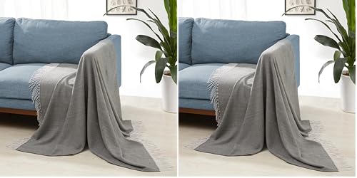Amazon Basics Room Décor Throw Blanket, Lightweight, recycled polyester, 127 x 152 cm, Dark Grey and Light Grey Herringbone (Pack of 2)
