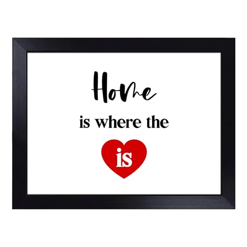 Lap Tray with Bean Bag Cushion, Home is where the Heart Is Typography Quote - Handmade in the UK, Raised Wooden Edge, Padded Cushion, Heat-Resistant Wipe-Clean Surface, for Meals, Laptops and Crafts