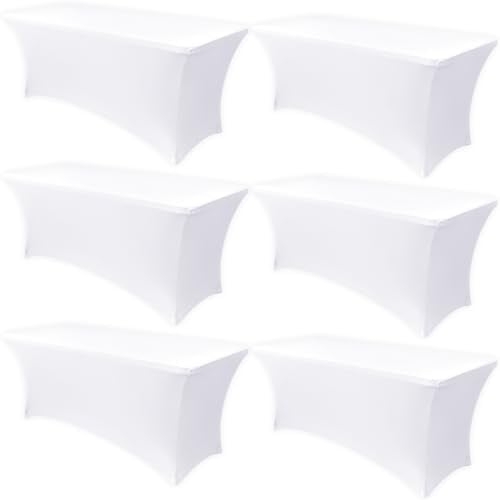 Obstal 6 Pack Stretch Spandex Table Covers for 4 Foot Tables - 4 FT Universal Rectangular Fitted Tablecloth Protector for Wedding, Banquet, Party (White, 48 Length x 24 Width x 30 Height Inches)