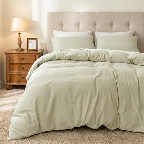 "HeimenAogo Egyptian Cotton Duvet Cover Set Queen, Ultra Soft and Breathable Comforter Cover with Zipper Closure, High Thread Count Long Staple Cotton Blanket Cover Pcs 90""??90"", Mist"