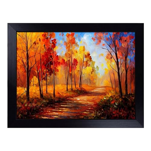 Lap Tray with Bean Bag Cushion, Amazing Autumn Forest - Handmade in the UK, Raised Wooden Edge, Padded Cushion, Heat-Resistant Wipe-Clean Surface, for Meals, Laptops and Crafts