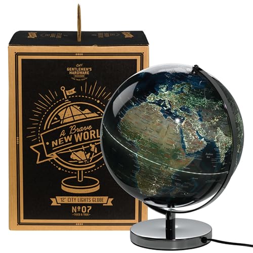 "Gentlemen's Hardware No. 07 12"" City Lights Illuminated Globe Lamp, Colour Blue, A Sophisticated Addition to Your Home Decor."