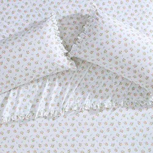 Laura Ashley - Standard Pillowcase Set, Breathable Percale Cotton Bedding, Floral Home Decor (Roseford Orange, 2 Piece)