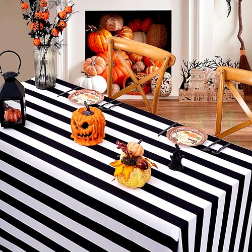 SoarDream Striped Tablecloth 57x84 Inch Waterproof Black and White Table Cover Rustic Halloween Gathers Party Indoor and Outdoor Seasonal Table Decoration