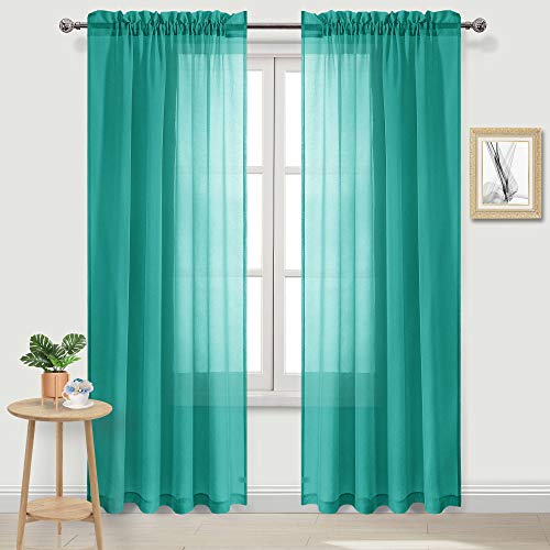 DWCN Teal Sheer Curtains Semi Transparent Voile Rod Pocket Curtains for Bedroom and Living Room, 52 x 84 inches Long, Set of 2 Panels