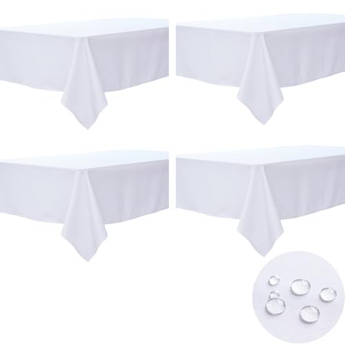 BYDOLL Table Cloth White 60x84 Inch Tablecloth 4 Pack for 6 Foot Rectangle Tables Outdoor Washable Wrinkle Free and Spillproof Polyester Tablecloth for Festival Wedding Party Cover