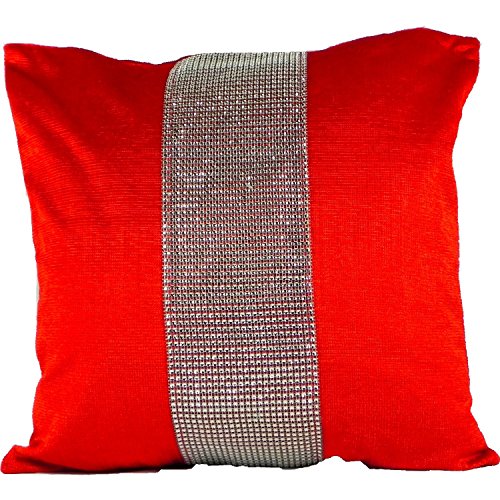 Emma Barclay Eclat - Diamante Panel Velvet Cushion Cover in Red - 22x22 (50x50cm)