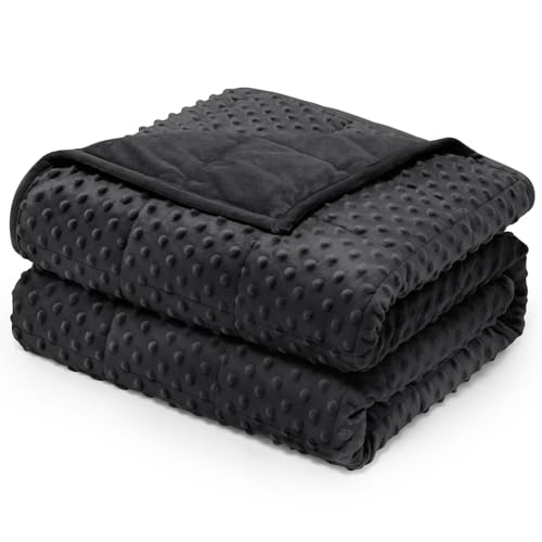 "Wemore Minky Dot Weighted Blanket for Adults 15 lbs King Size 80""x87"" Black - Minky Dot Heavy Throw Blanket, for Stress Relief, Better Sleep, Reading, Napping, Machine Washable, Breathable, Glass Beads"