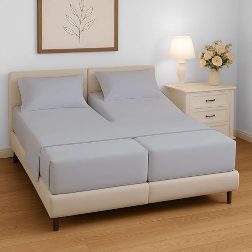 "Split King Sheets Sets for Adjustable Bed, 5 Piece Bedding Set, Ultra Soft & Wrinkle Free, Fits Between 12"" to 16"" Deep Mattress, Easy Care Brushed Microfiber, Silver Grey"