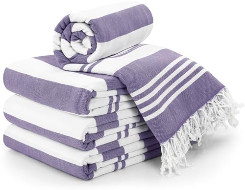 Utopia Towels Turkish Beach Towel 4 Pack 102??183cm 100% Cotton Extra Large, Sand Repellent, Lightweight and Quick Drying, Pre-washed for Soft Feel, Large Peshtemal for Travel, Purple