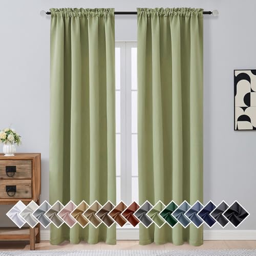OVZME Sage Green Blackout Curtains for Bedroom 90 Inches Long 2 Panels, Thermal Insulated Soft Fabric Privacy Curtains for Bedroom Living Room, Rod Pocket Modern Window Treatments, 2x40Wx90L Inches