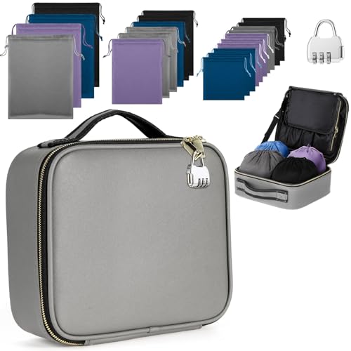 Eccliy Locking Adult Toy Bag Box Game Toys Storage Organizer with 20 Different Size Drawstring Bags Toy Storage Case for Women and Men, Gray, 10.24 x 9.06 x 3.94 Inches, Classic