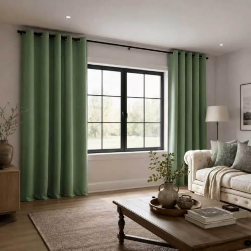 Mrs.Naturall Sage Green Curtains 72x90 Inch Length for Bedroom 2 Panels Blackout Room Darkening Curtains